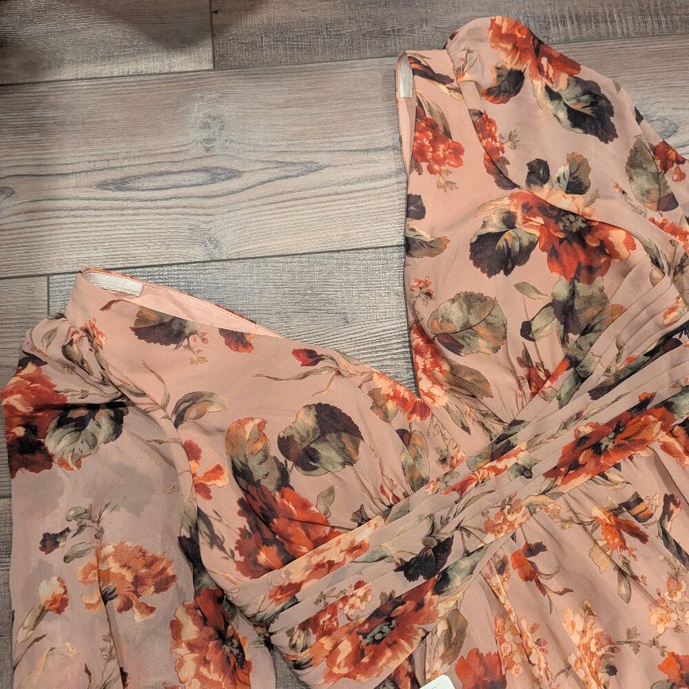 NWT Azazie Stevie Midi Dress Mauve Floral Elegant Fairycore Sheer Chiffon 12 - Picture 7 of 13